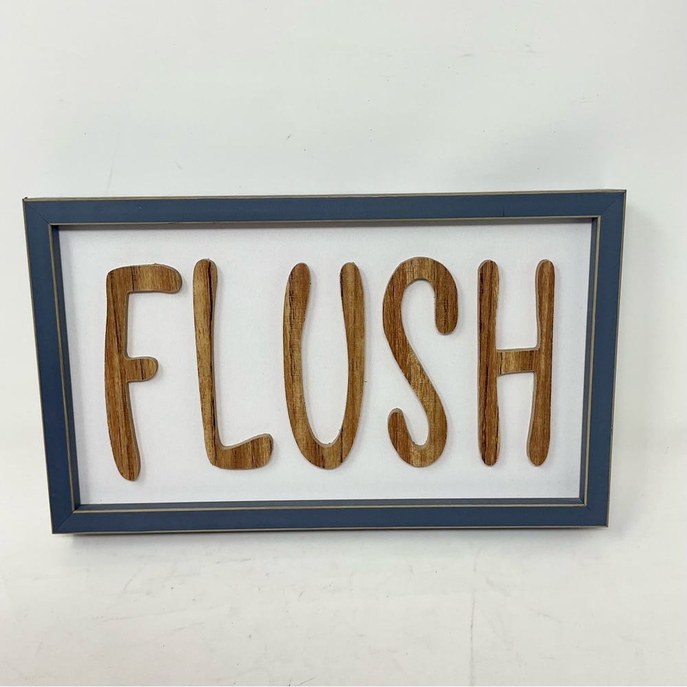 Wooden Flush Sign with Blue Frame